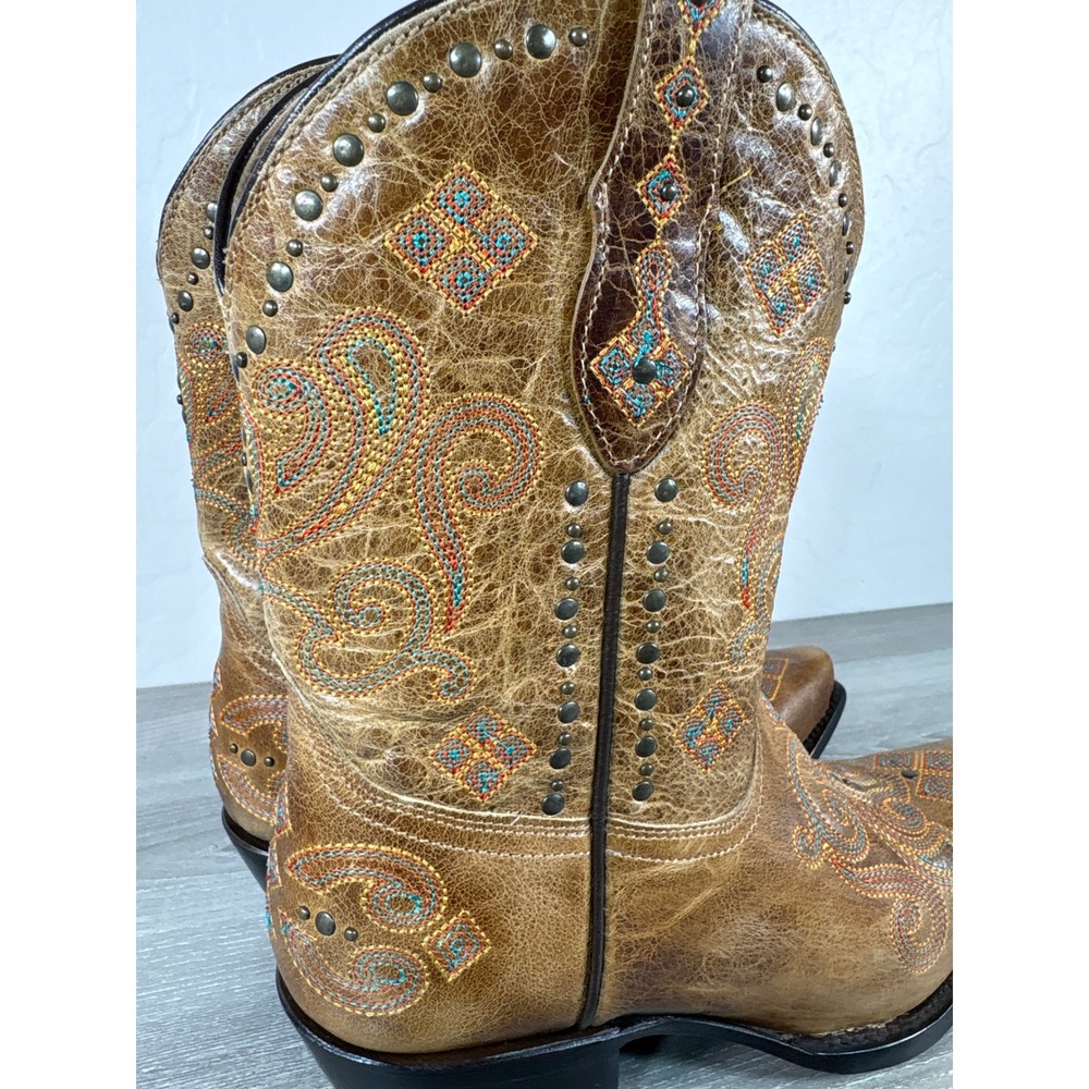 Black Star Women's CellSole Studded Tan Leather Western Boots Snip Toe Size 7.5B - Picture 5 of 8